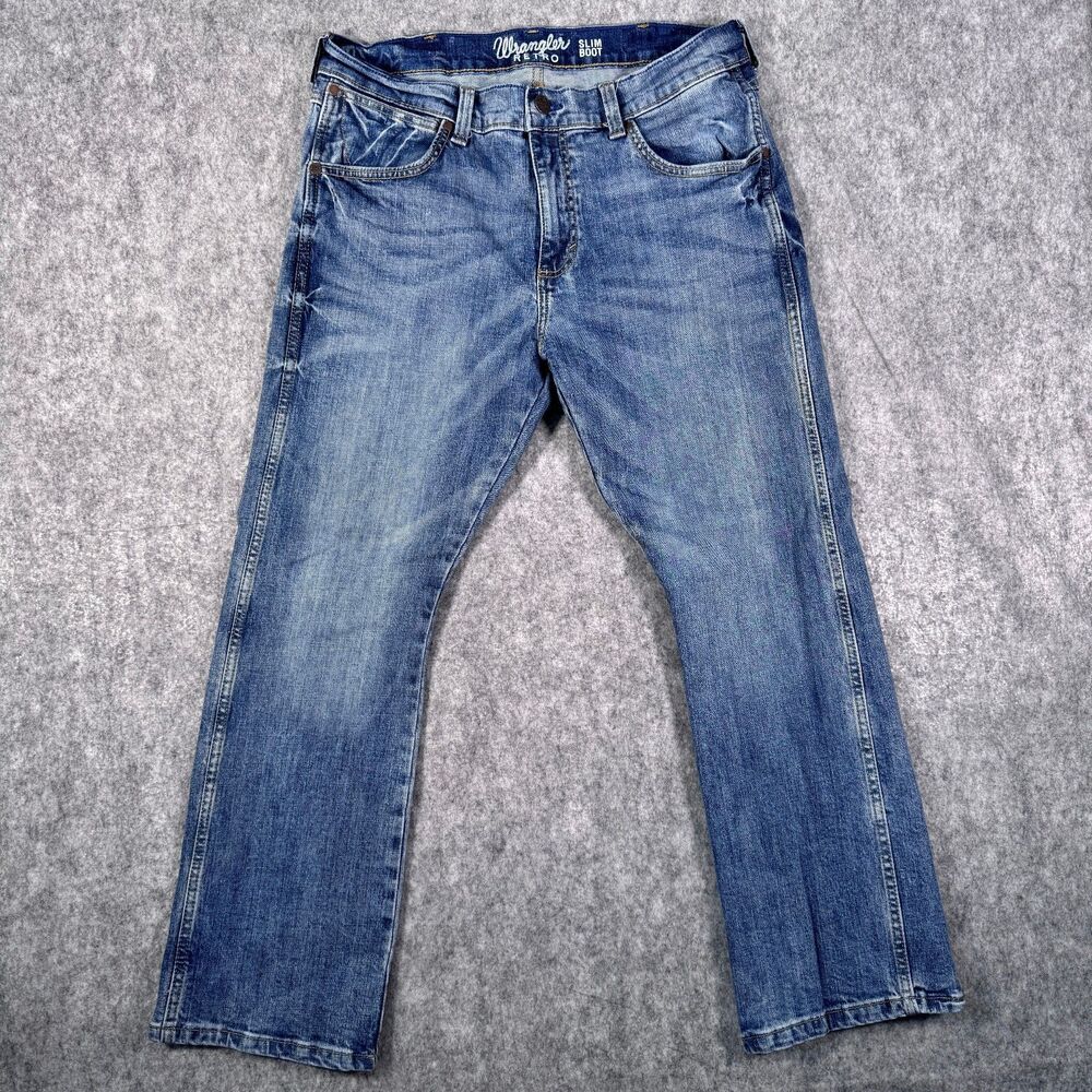 Wrangler Retro Jeans Mens 34X30 Measures 34X28 Blue Slim Boot Western Cowboy